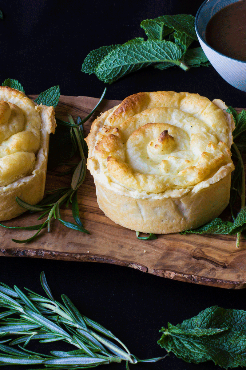 Minted Lamb pies with horseradish mash topping and rich minty gravy.